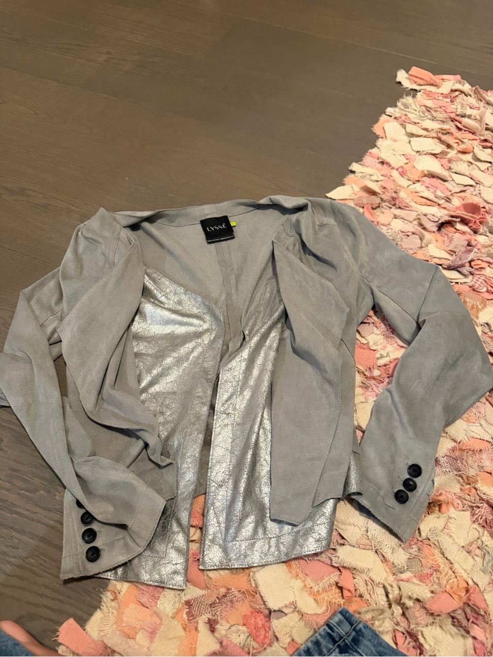 Lysse Light Gray Draped Open-Front Blazer with Silver Lining